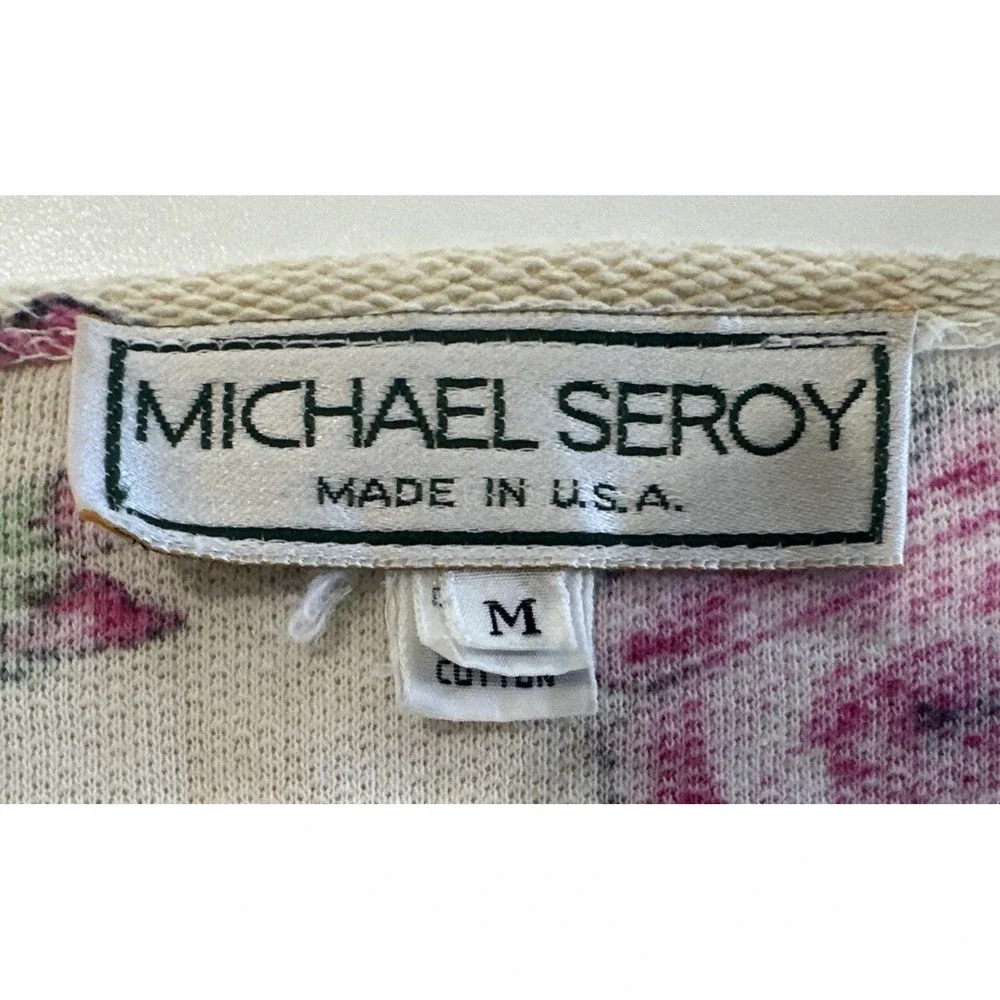 Vintage 90s Michael Simon USA Floral Tapestry Knit Cotton Cardigan Top Size M
